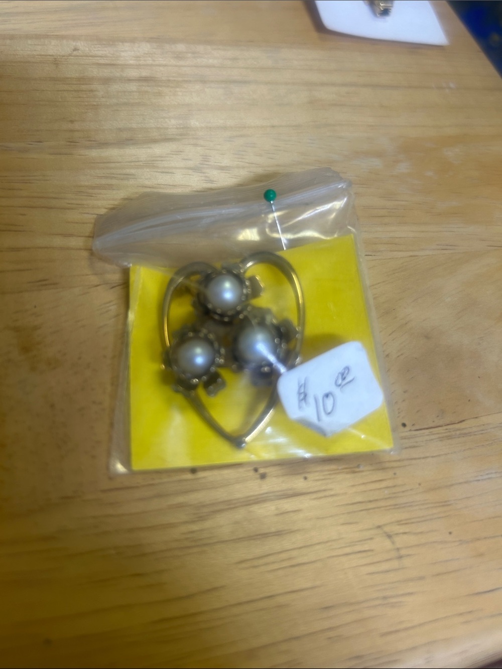 Levi's Gold-Tone Heart Brooch with Pearlescent Beads
